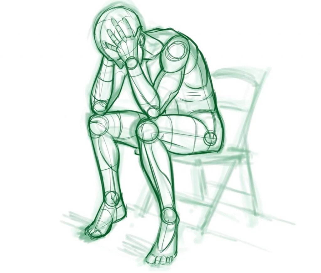 Sketch of a man sitting on chair and crying - take control of your life