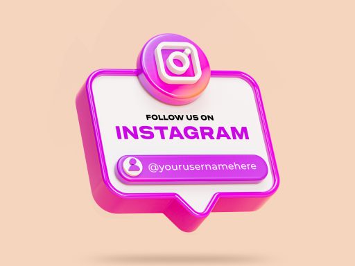 Follow us on instagram social media 3d render banner